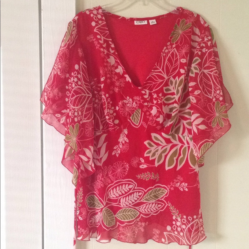 Cato Red & Green Floral Top